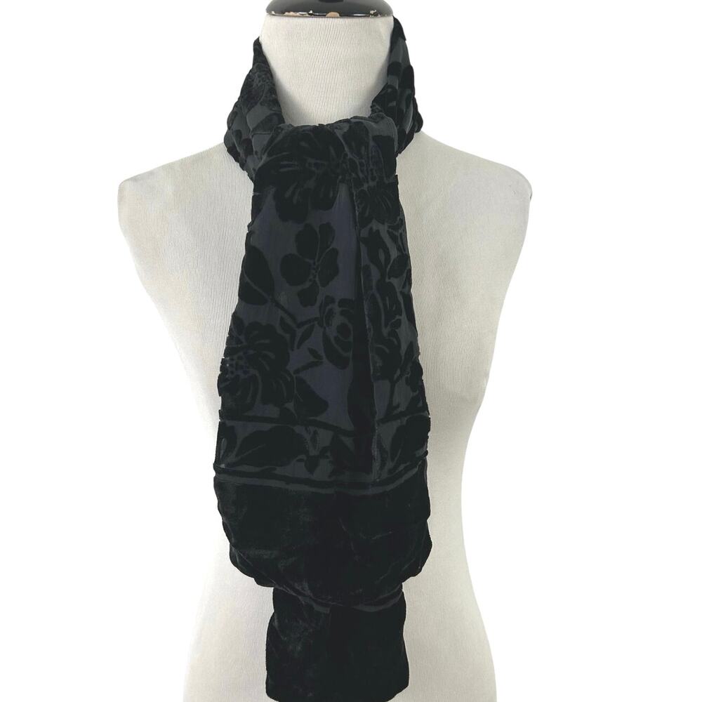 GAP Black Velvet Burnout Floral Sheer Scarf Wrap Shawl Y2K Romantic Goth